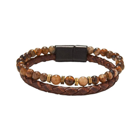 The Watch Boutique Chrysostomos Handmade Leather Bracelet with Tigers Eye