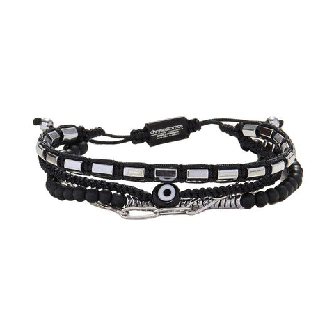 The Watch Boutique Chrysostomos Handmade Multi-Line Bracelet with Onyx & Evil-Eye