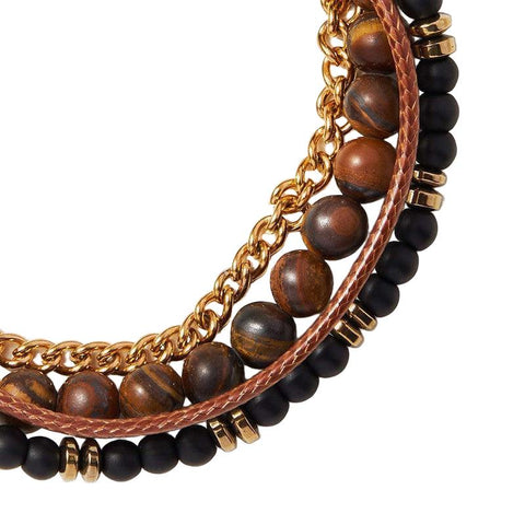 The Watch Boutique Chrysostomos Handmade Multi-Line Bracelet with Tiger Eye & Onyx