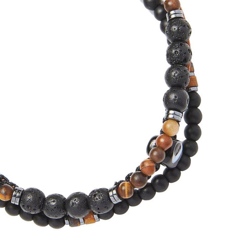 The Watch Boutique Chrysostomos Handmade Multi-line Bracelet with Natural Black Lava Mineral Stones