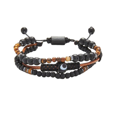 The Watch Boutique Chrysostomos Handmade Multi-line Bracelet with Natural Black Lava Mineral Stones