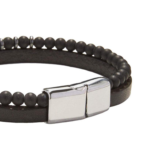 The Watch Boutique Chrysostomos Handmade Multi-row Lear Bracelet with Natural Mineral Stones of Black Matte Onyx