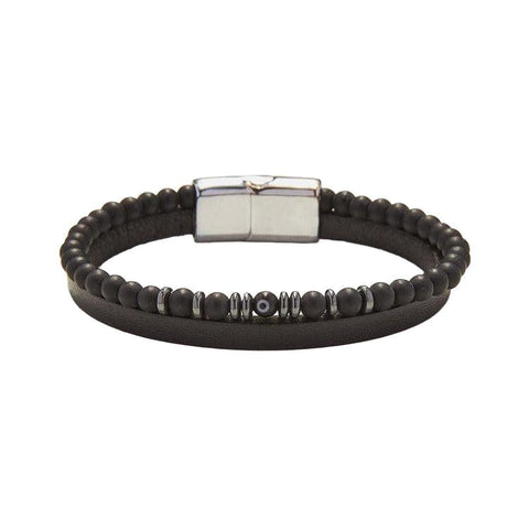 The Watch Boutique Chrysostomos Handmade Multi-row Lear Bracelet with Natural Mineral Stones of Black Matte Onyx