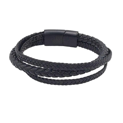 The Watch Boutique Chrysostomos Handmade Multi-row Lear Bracelet with Three Black Braids