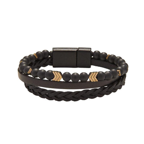 The Watch Boutique Chrysostomos Men's Handmade Leather Onyx Bracelet