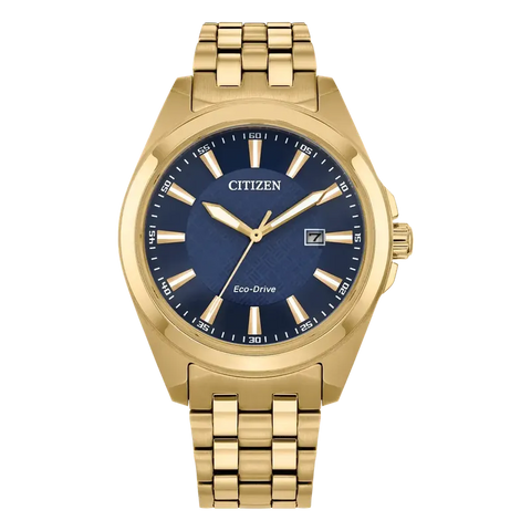 The Watch Boutique Citizen Classic Eco-Drive Gold-Tone Stainless Steel Watch Blue Dial