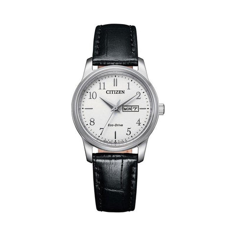 The Watch Boutique Citizen Eco-drive White Analog Black Leather