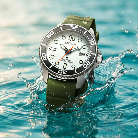 The Watch Boutique Citizen Promaster Diver Eco-Drive Men's Stainless Steel White Dial Watch