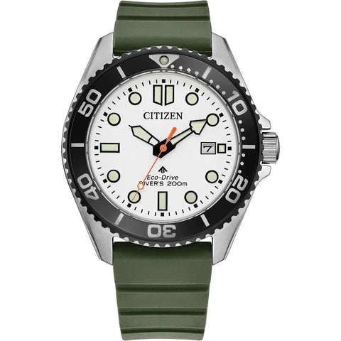 The Watch Boutique Citizen Promaster Diver Eco-Drive Men's Stainless Steel White Dial Watch