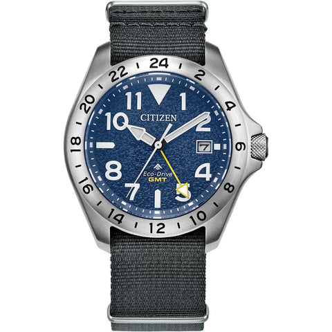 The Watch Boutique Citizen Promaster Land GMT Eco-Drive Stainless Steel Blue Dial Men's Watch