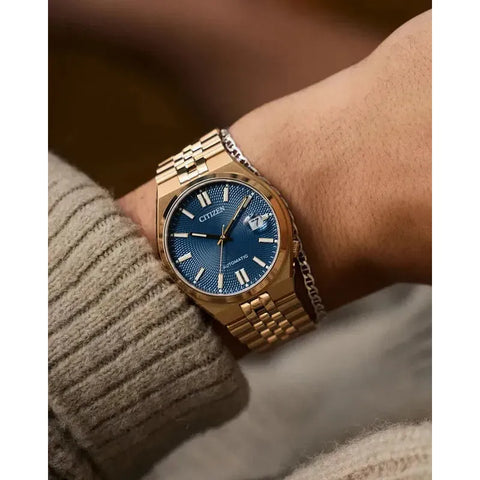 The Watch Boutique Citizen TSUYOSA 60 Automatic Rose Gold-Tone Blue Dial Stainless Steel Watch