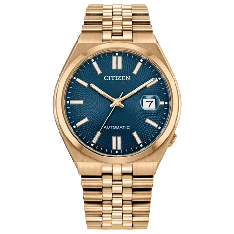 The Watch Boutique Citizen TSUYOSA 60 Automatic Rose Gold-Tone Blue Dial Stainless Steel Watch
