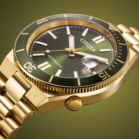 The Watch Boutique Citizen TSUYOSA Shore Automatic Gold-Tone Stainless Steel Green Dial