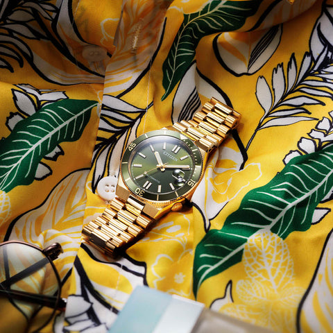 The Watch Boutique Citizen TSUYOSA Shore Automatic Gold-Tone Stainless Steel Green Dial