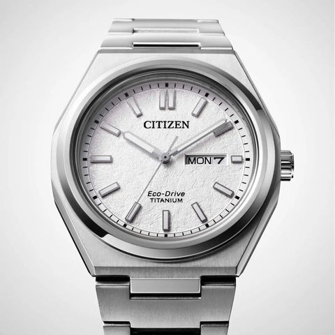 The Watch Boutique Citizen Zenshin Super Titanium Eco-Drive Men's Stainless Steel White Dial Watch
