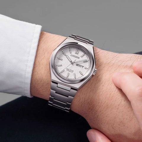 The Watch Boutique Citizen Zenshin Super Titanium Eco-Drive Men's Stainless Steel White Dial Watch