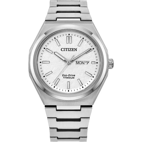 The Watch Boutique Citizen Zenshin Super Titanium Eco-Drive Men's Stainless Steel White Dial Watch