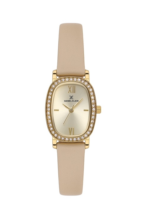 Daniel Klein Premium Gold Tone Beige Leather Watch