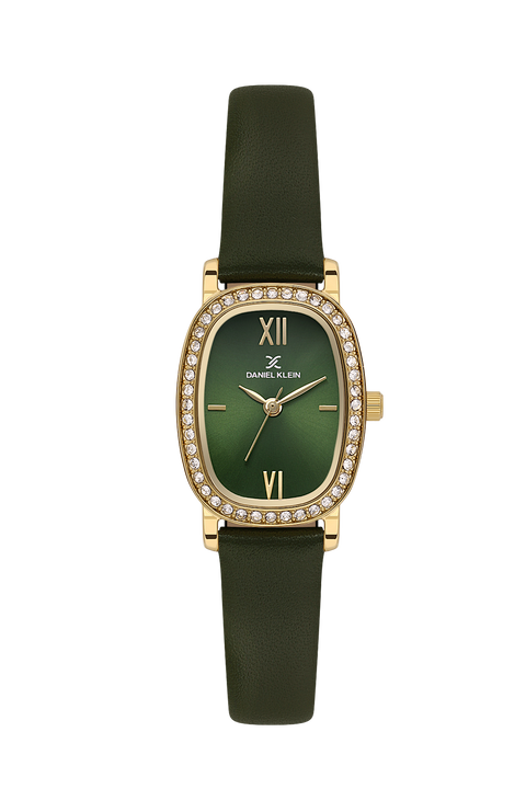 Daniel Klein Ladies Black Leather Green Dial Watch
