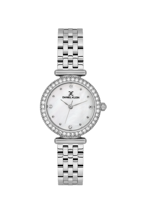 Daniel Klein Women’s Crystal-Embellished Silver-Tone Bracelet Watch