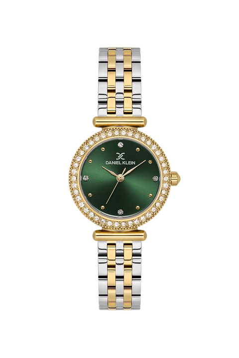 Daniel Klein Women’s Crystal-Set Green Dial Two-Tone Bracelet Watch