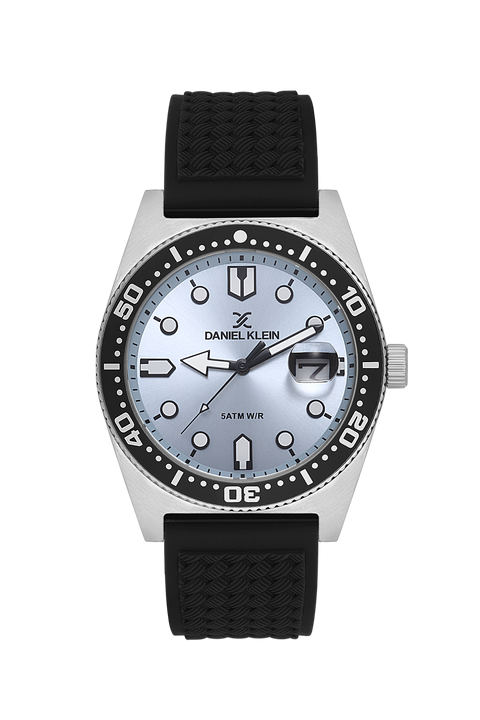 Daniel Klein Men’s Diver-Inspired Silver Dial Watch with Black Silicone Strap