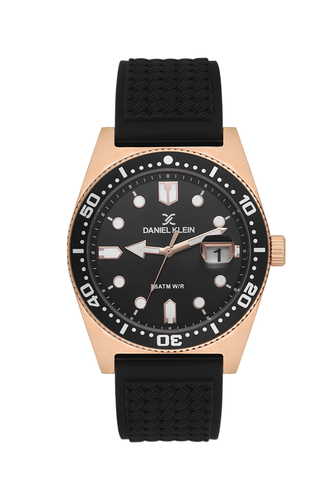 Daniel Klein Men’s Rose Gold-Tone Diver-Inspired Watch with Black Dial