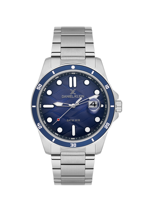 Daniel Klein Men’s Stainless Steel Sports Watch with Blue Textured Dial
