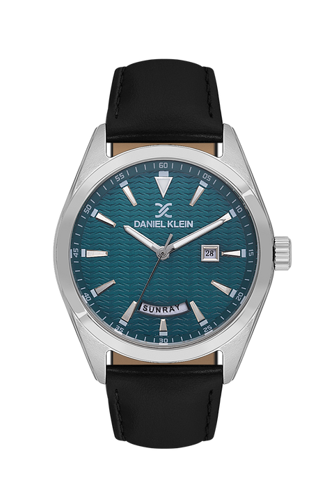 Daniel Klein Men’s Silver-Tone Watch with Turquoise Textured Dial