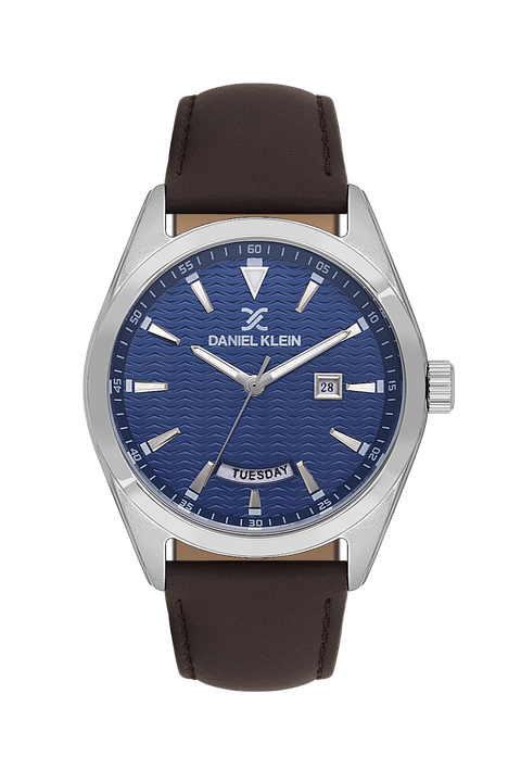 Daniel Klein Men’s Silver-Tone Watch with Blue Textured Dial