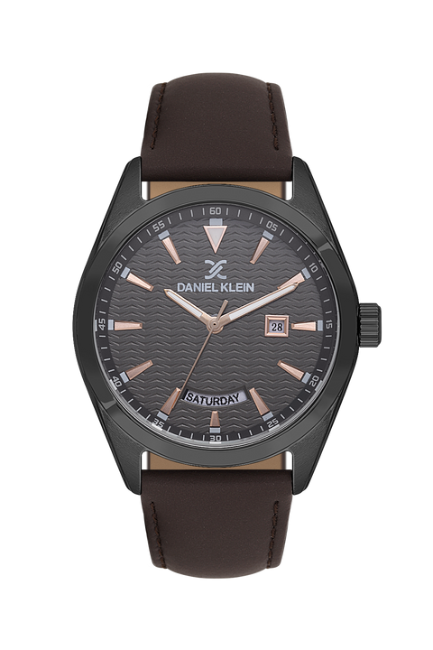 Daniel Klein Men’s Black Case Watch with Grey Textured Dial