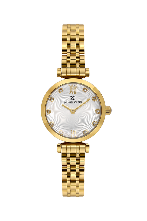 Daniel Klein Women’s Gold-Tone Crystal Accent Watch with Sunray Silver Dial