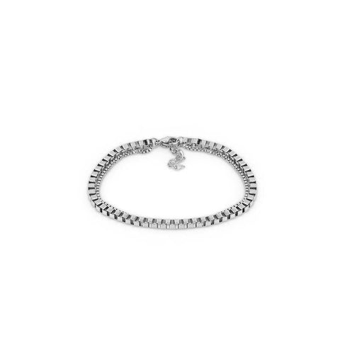 Elegant Daniel Klein silver-tone box chain bracelet featuring a polished finish and adjustable lobster clasp closure.