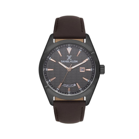 The Watch Boutique Daniel Klein Men’s Black Case Watch with Grey Textured Dial