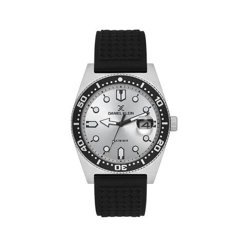 The Watch Boutique Daniel Klein Men’s Diver-Inspired Silver Dial Watch with Black Silicone Strap