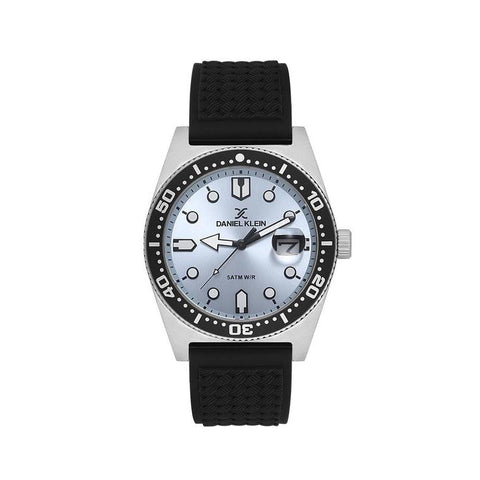 The Watch Boutique Daniel Klein Men’s Diver-Inspired Silver Dial Watch with Black Silicone Strap
