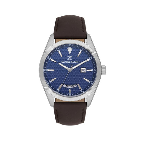 The Watch Boutique Daniel Klein Men’s Silver-Tone Watch with Blue Textured Dial