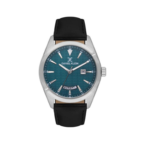 The Watch Boutique Daniel Klein Men’s Silver-Tone Watch with Turquoise Textured Dial