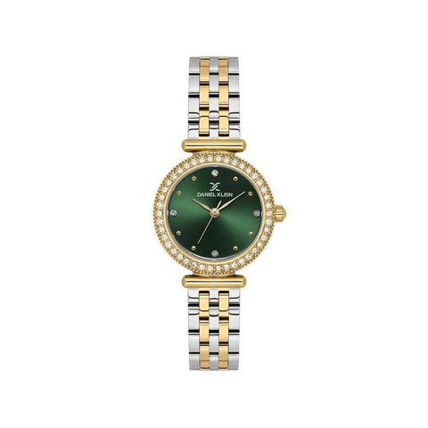The Watch Boutique Daniel Klein Women’s Crystal-Set Green Dial Two-Tone Bracelet Watch