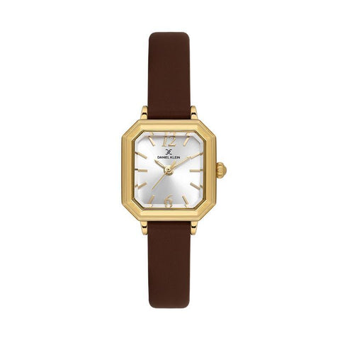 The Watch Boutique Daniel Klein Women’s Gold Square Case Watch with Brown Leather Strap