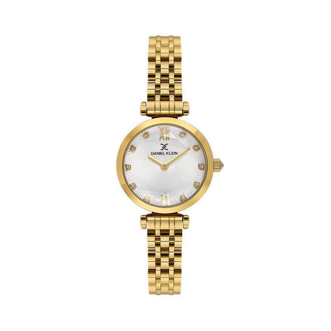 The Watch Boutique Daniel Klein Women’s Gold-Tone Crystal Accent Watch with Sunray Silver Dial