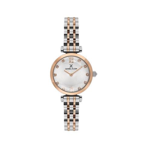 The Watch Boutique Daniel Klein Women’s Two-Tone Rose Gold Crystal Accent Watch with White Sunray Dial