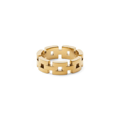 Daniel Wellington 3-Link ring in PVD-plated gold stainless steel featuring a modern, interlocking chain-link design.