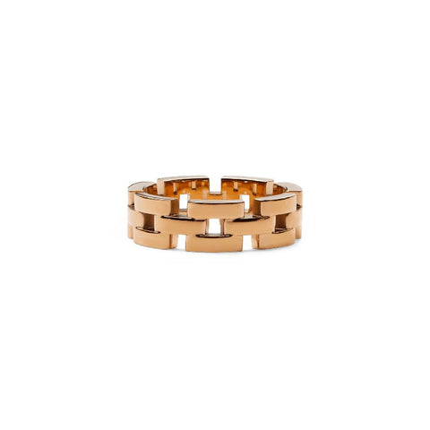 Elegant Daniel Wellington 3-link ring in polished rose gold-plated stainless steel with a modern, interlocking chain design.