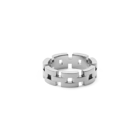 Daniel Wellington 3-Link ring in polished silver-tone stainless steel with a modern, interlocking chain design.