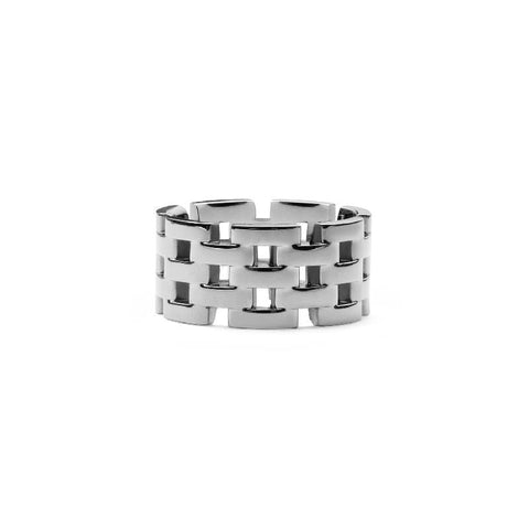 Daniel Wellington 5-Link silver stainless steel ring featuring a polished, modern chain-link design.