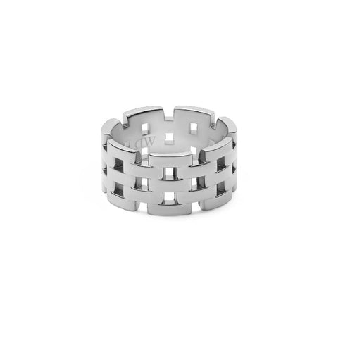 Daniel Wellington 5-Link ring in polished silver stainless steel with a sophisticated, open-work woven design.
