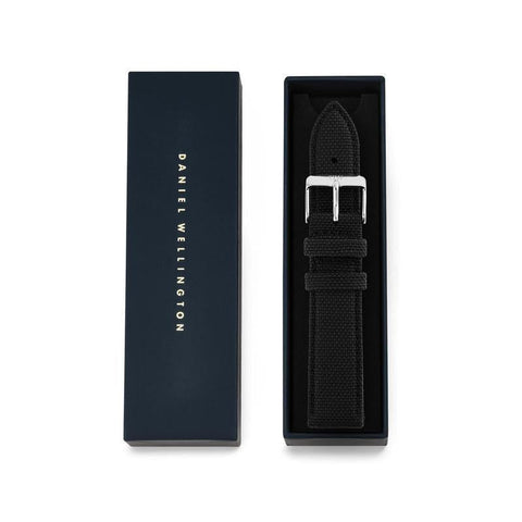 The Watch Boutique Daniel Wellington Black Canvas Strap Silver 20mm Watch Strap