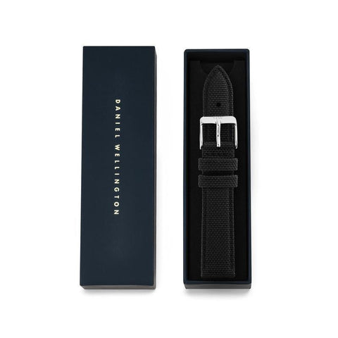 The Watch Boutique Daniel Wellington Black Canvas Strap Silver 20mm Watch Strap