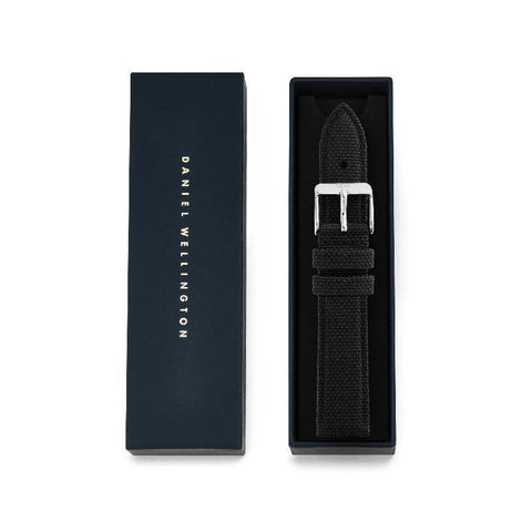 The Watch Boutique Daniel Wellington Black Canvas Strap Silver Watch Strap